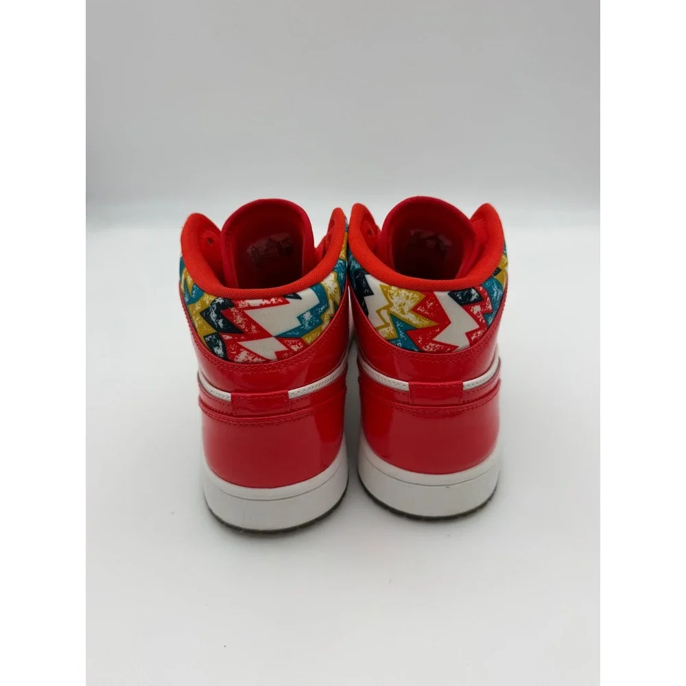 Jordan 1 Mid Chile Red White Patent Leather Sneakers DC7294-600 Mens 9.5